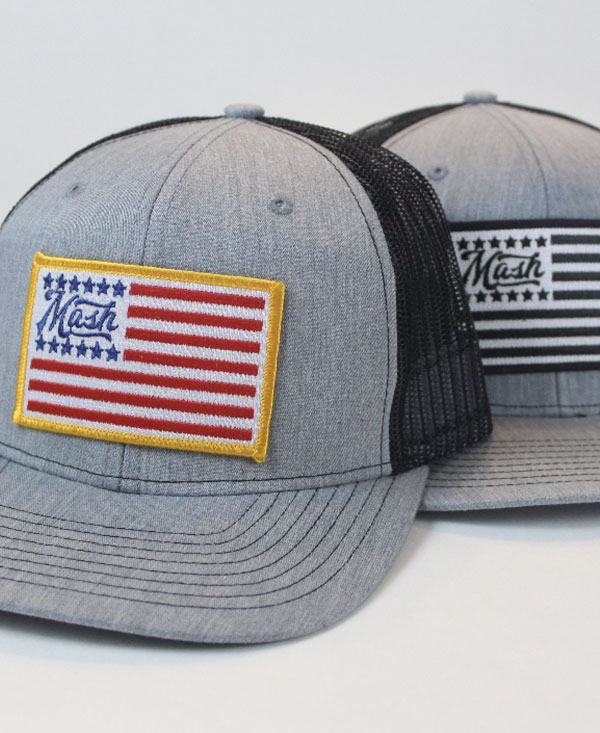Hats with American Flag Mash Logos on front